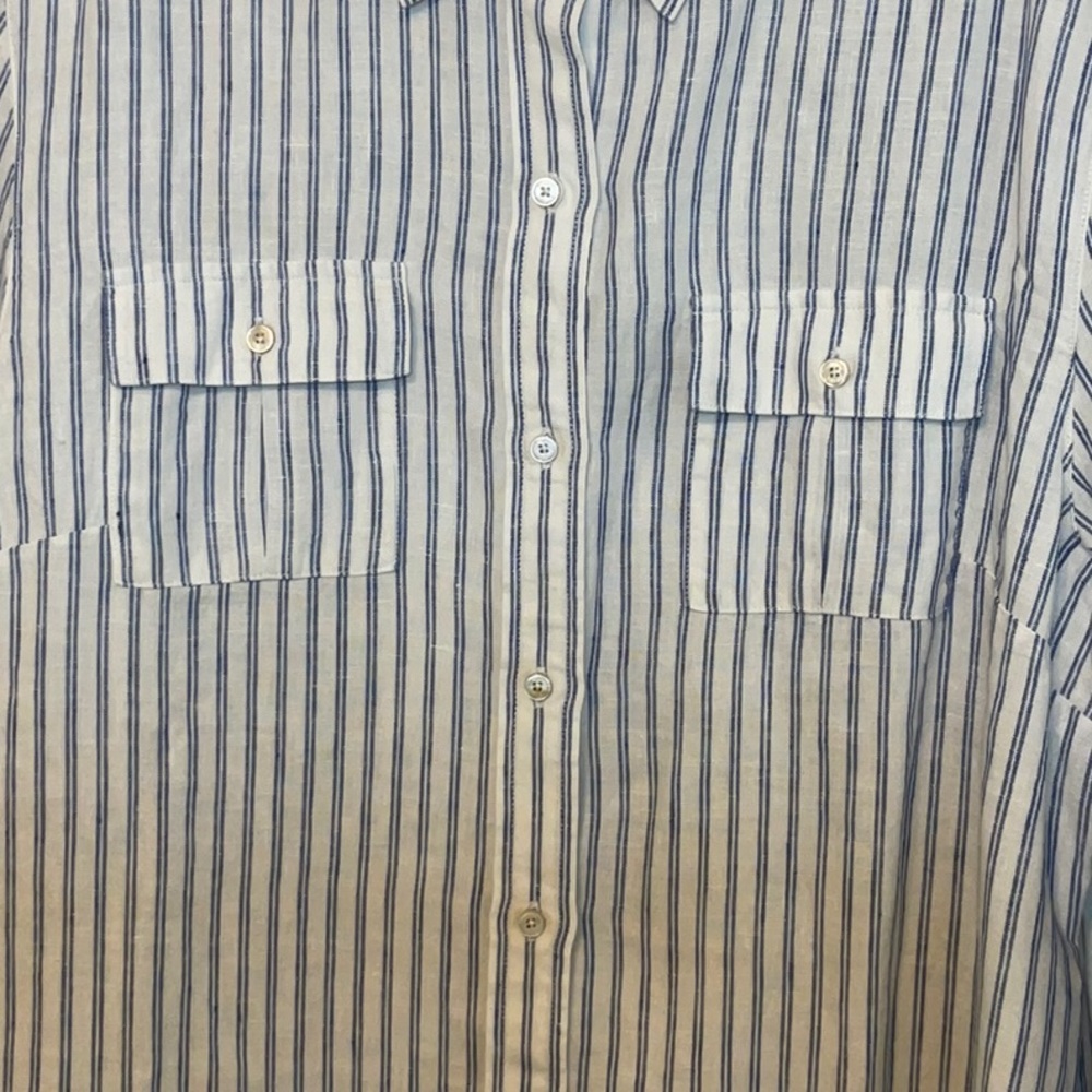 Tommy Bahama Linen Stripe Button Down Shirt XL White Blue - Picture 3 of 11